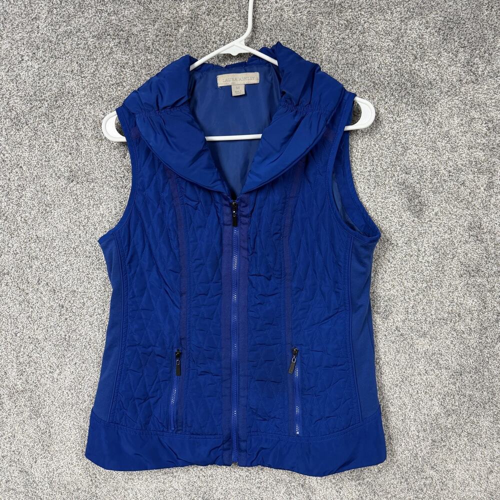 Laura Ashley Vest Womens Medium Blue Quilted Full Zip Stretch Gorpcore Outdoor
